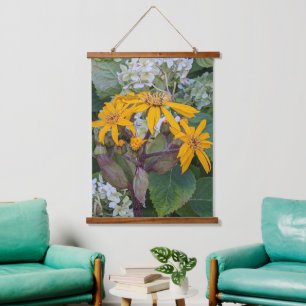 Gele Leopard Plant Bloemen en Hydrangea Bloemstuk Hangend Wandkleed