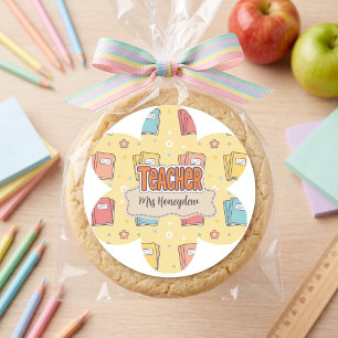 Gele leraar school boek patroon ronde sticker