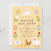 Gele Leuke Dieren Bloemen Easter Egg Hunt Kaart (Voorkant)