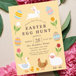 Gele Leuke Dieren Bloemen Easter Egg Hunt Kaart