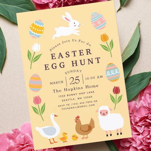 Gele Leuke Dieren Bloemen Easter Egg Hunt Kaart