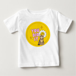 gele leuke retro en kat ontwerpen t-shirt