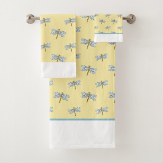 Gele libel patterned Badhanddoek Set Bad Handdoek (Insitu)
