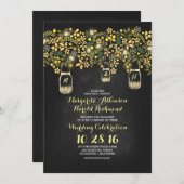 gele lichten mason jars floral chalkboard bruiloft kaart (Voorkant / Achterkant)