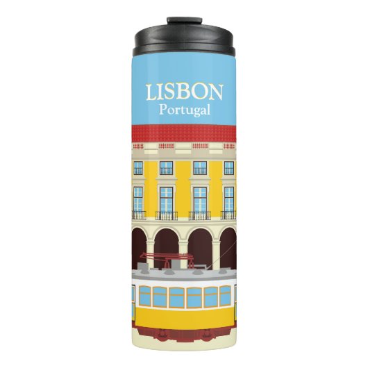 Gele  lifttram thermosbeker (Voorkant)