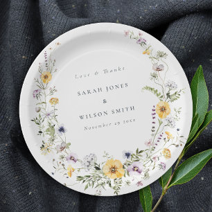 Gele Lila Wildbloem Wreath Weddenschap Hartelijk d Papieren Bordje