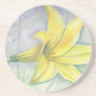 Gele Lily Schilderen in acryl Zandsteen Onderzetter
