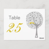Gele Lovebirds Whimsical Bruiloft tafel nummers Briefkaart (Achterkant)
