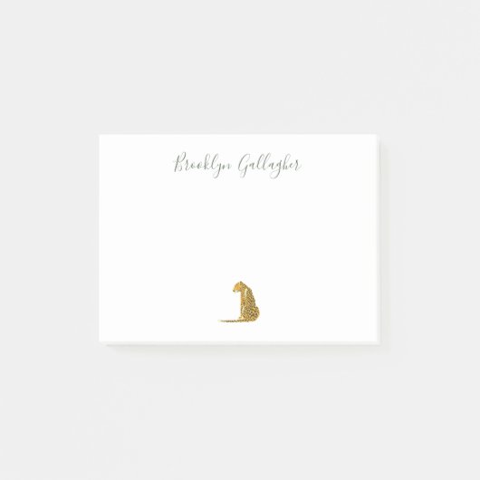 Gele Luipaardprint Script Naam Herinneringen Post-it® Notes (Voorkant)