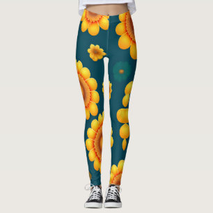 Gele madeliefjes blauwe achtergrond botanische pat leggings