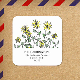Gele Madeliefjes Boho Lief Wilde Bloem Retouradres Vierkante Sticker