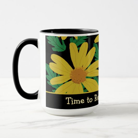 Gele madeliefjes met groene bladeren mok (Links)