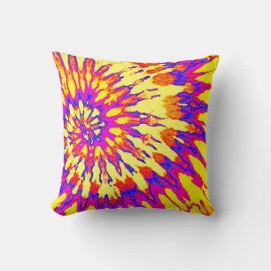 Gele, magenta en oranje spiraal tie-dye kussen