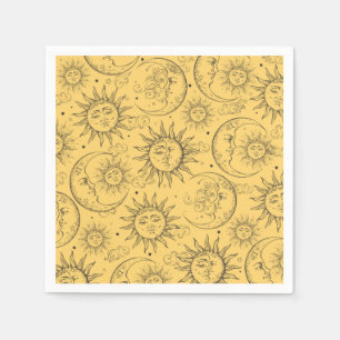 Gele Magie Vintage Hemel Zon Maan Sterren Servet