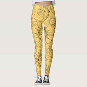 Gele Magie Vintage Hemelse Zon Maan Sterren Leggings