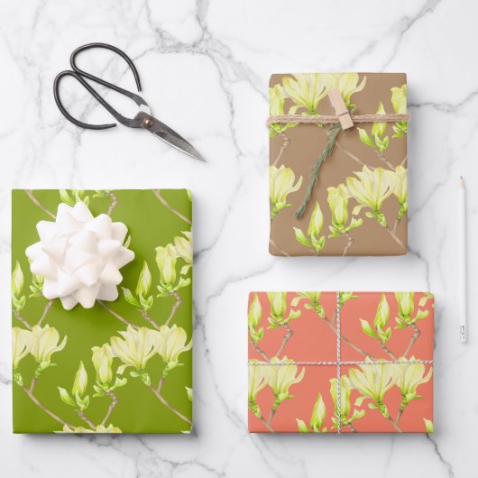 Gele Magnolias op een Reeks van het VerpakkingsPap Inpakpapier Vel (Voorkant)