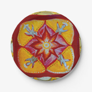 Gele Mandala Houten Papieren Borden 18 cm Bordje