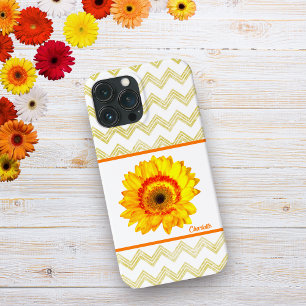 Gele margriet met Chevron-patroon iPhone 13 Pro Max Hoesje