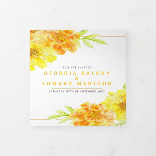 Gele marigold waterverf drieluik uitnodiging (Cover)