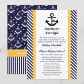 Gele marine Anchor Nautical Wedding Invitations Kaart (Voorkant / Achterkant)