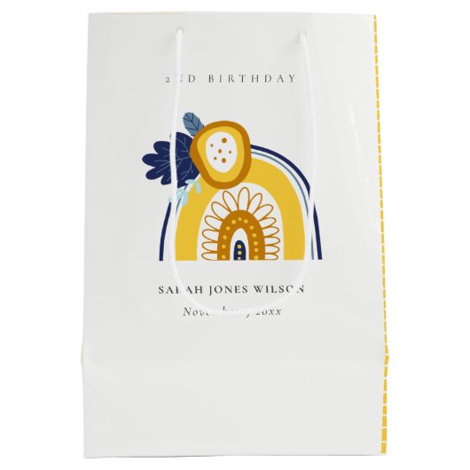 Gele marine Boho Floral regenboog elke zondag Medium Cadeauzakje (Achterkant)