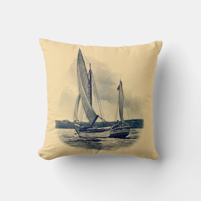  - gele marineschip oud schilderij kussen (Voorkant)