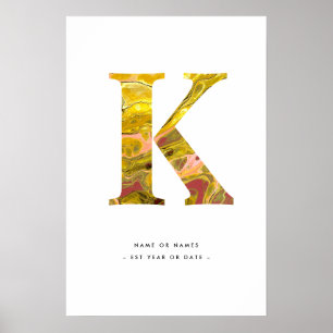 Gele marmer Letter K Initiaal Persoonlijke kunst Poster