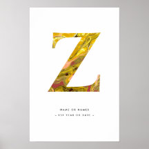 Gele marmer Letter Z Initiaal - Gepersonaliseerde 