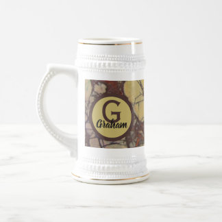Gele Marmeren Familie Initiële Monogram Aandenken Bierpul