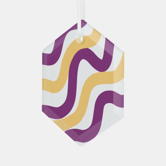 Gele marron roodgolvende lijnen golvend patroonont glas ornament (Voorkant links)