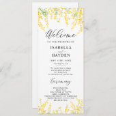 Gele Mimosa Spring Floral Wedding Flat Programma (Voorkant / Achterkant)