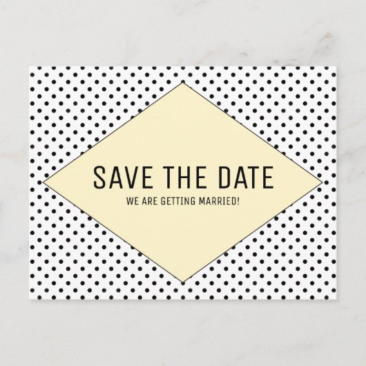 Gele Modern Polka Dots sparen de Datum Aankondigingskaart (Voorkant)