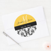 Gele Monogram Damask Bruiloft Stickers (Envelop)