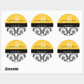 Gele Monogram Damask Bruiloft Stickers (Vel)
