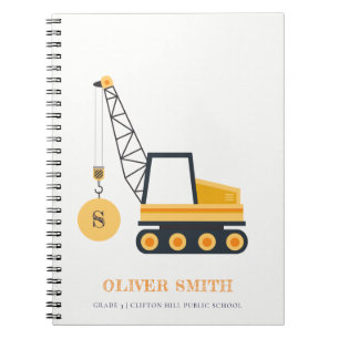 Gele monogram kraanwagens voor de bouw notitieboek