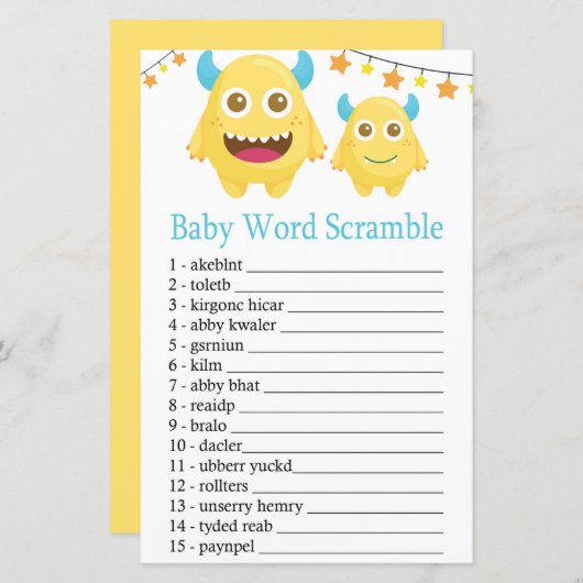 Gele Monster Baby word scramble game (Voorkant / Achterkant)