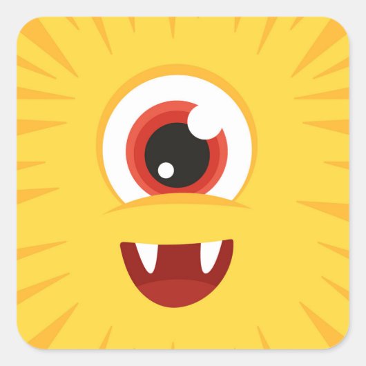 Gele monster Gezicht Vierkante Sticker (Voorkant)