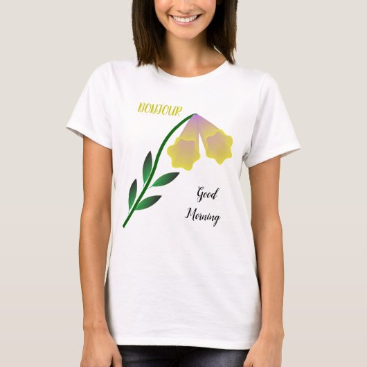 Gele Morning Star Flowers & Quote T-shirt (Voorkant)
