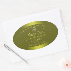 Gele mosterd Productlabel Glitter Voeg Logo toe Ovale Sticker
