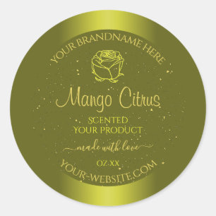 Gele mosterdproductetiketten Glitter Floral Ronde Sticker