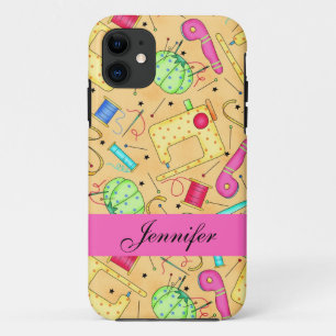 Gele naaigarens Kunstnaam op maat iPhone 11 Hoesje