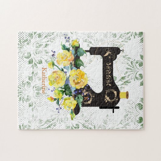 Gele naaimachine, gepersonaliseerd legpuzzel (Horizontaal)