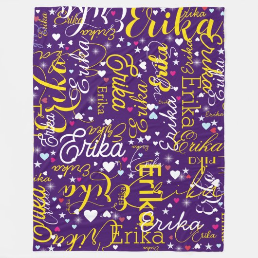 Gele Naam, Gesplatteerde Schattigee Harten en Ster Fleece Deken (Voorkant)