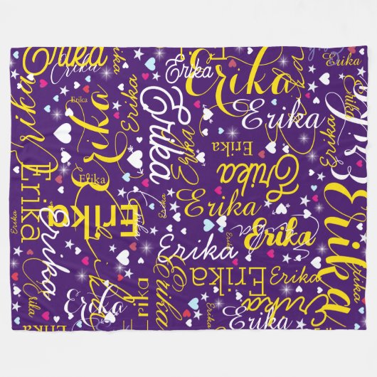 Gele Naam, Gesplatteerde Schattigee Harten en Ster Fleece Deken (Voorkant (Horizontaal))