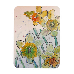 Gele Narcis Bloem Bloemen Waterverf Magneet