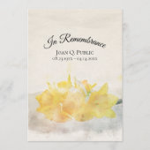 Gele narcis bloemen begrafenis herdenkingsdienst programma (Voorkant)