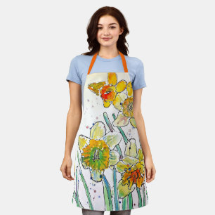 Gele narcis narcissen bloem bloemen waterverf schort