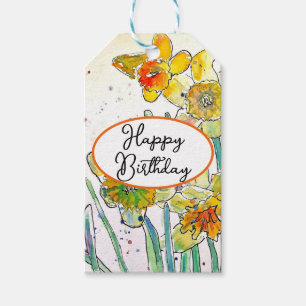 Gele narcis Narcissen bloem Waterverf Cadeaulabel