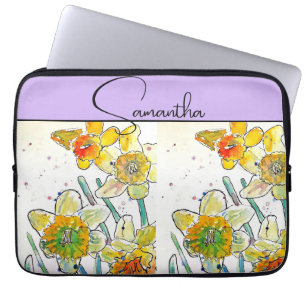 Gele Narcis Waterverf Narcissen Bloem Laptop Sleeve