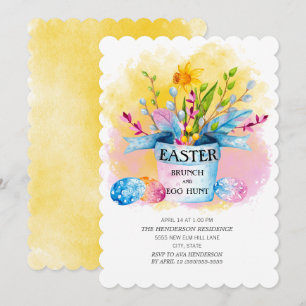 Gele narcissen Roze Pasen Brunch Eierspel Kaart